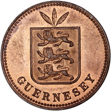 GUERNSEY, 2 Doubles, 1885, Heaton, KM #9, MS(63), Bronze, 22, 3.52