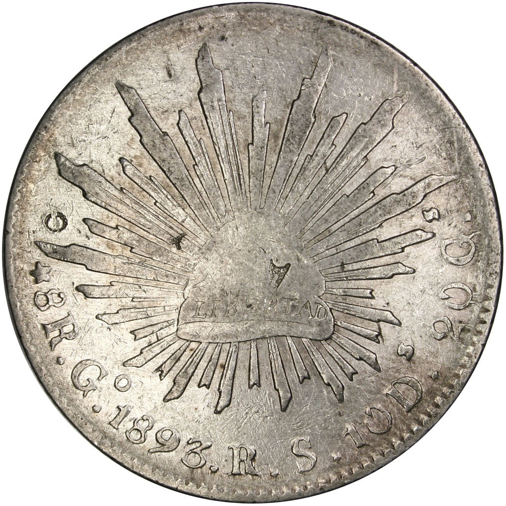 MEXICO, 8 Reales, 1893, Alamos, KM #377, VF(30-35), Silver, 27.16