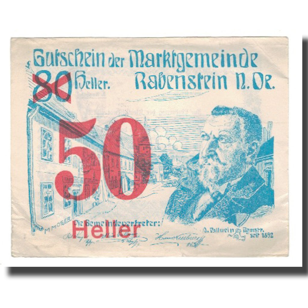 Nota, Áustria, Rabenstein N.Ö. Gemeinde, 50 Heller, Texte  5, 1920