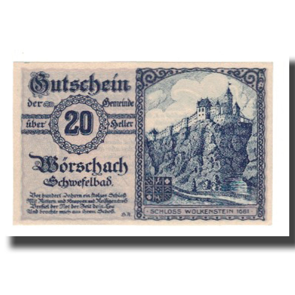 Biljet, Oostenrijk, Wörschach Stmk. Gemeinde, 20 Heller, Texte, 1920