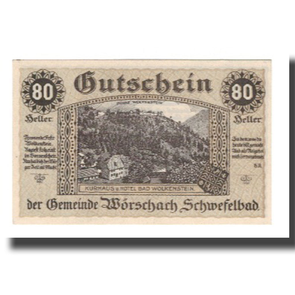 Nota, Áustria, Wörschach Stmk. Gemeinde, 80 Heller, Texte, 1920, 1920-12-31