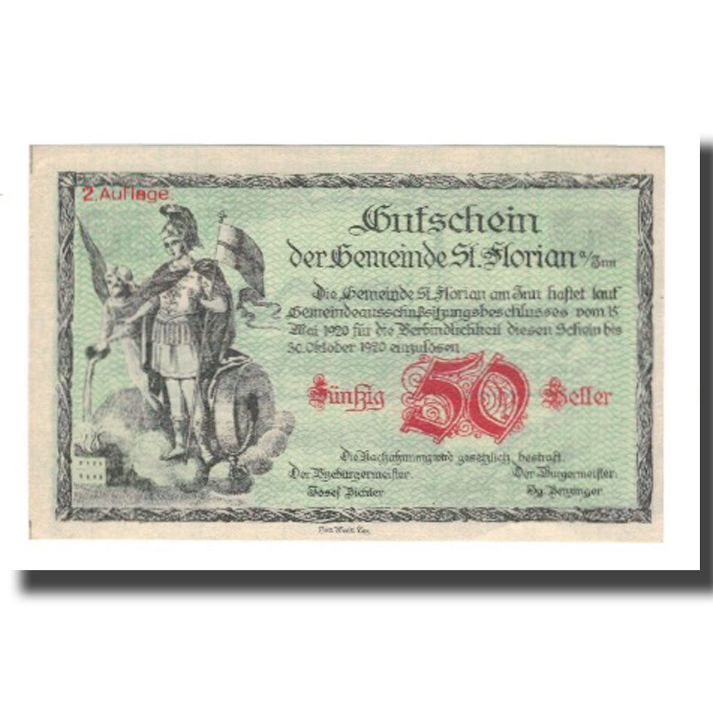 Banknote, Austria, St. Florian am Inn O.Ö. Gemeinde, 50 Heller, paysage 1