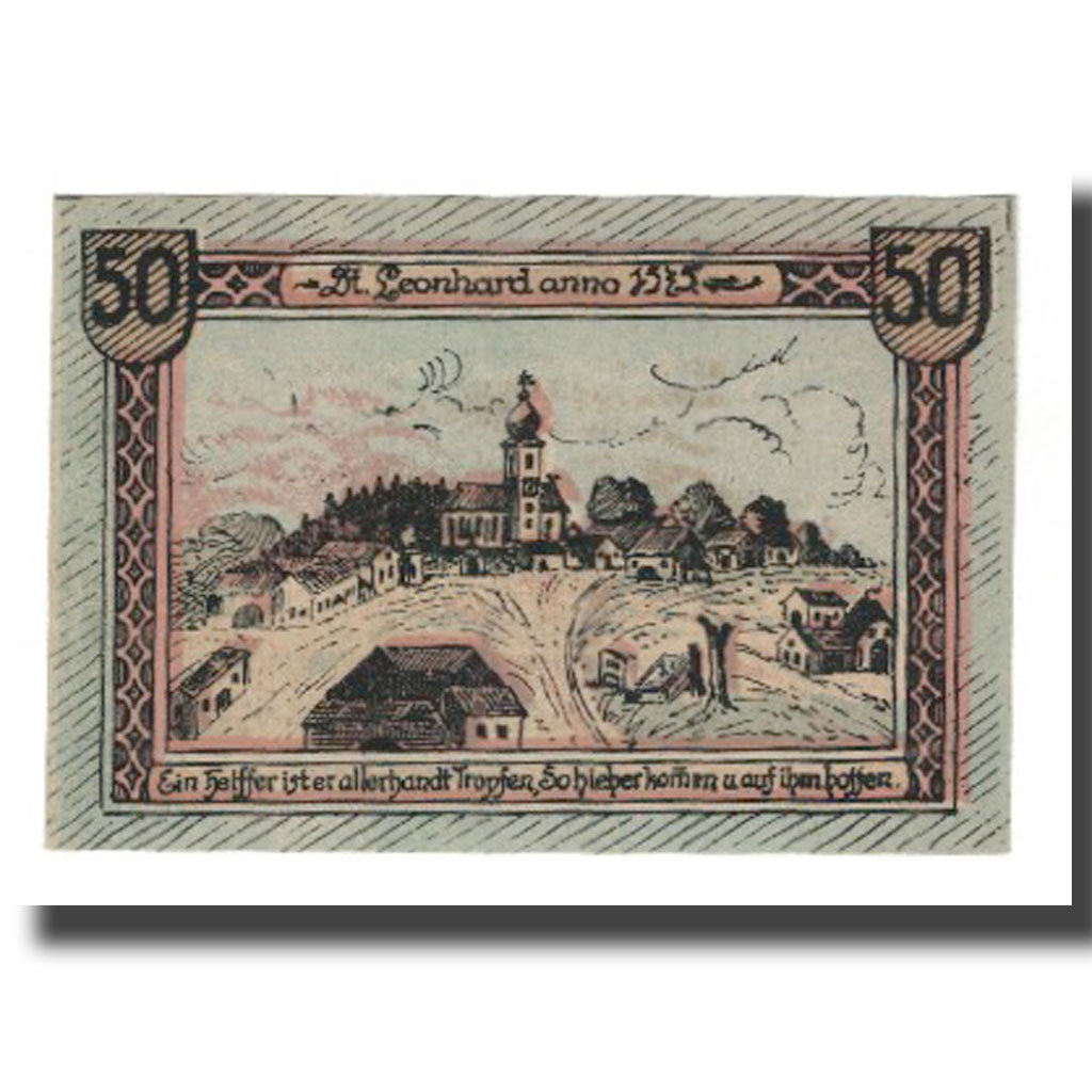 Banknote, Austria, St. Leonhard bei Freistadt O.Ö. Gemeinde, 50 Heller