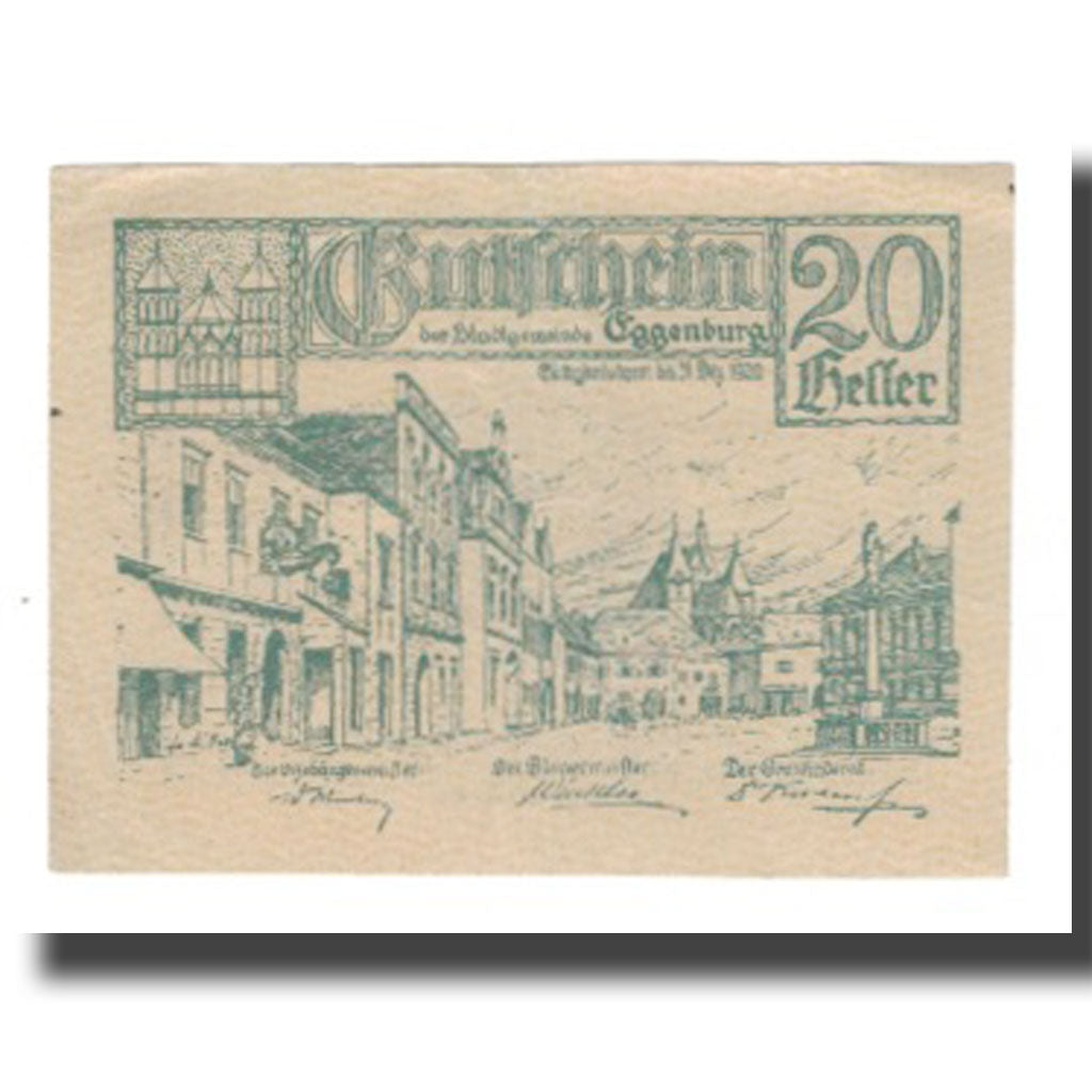 Banknote, Austria, Eggenburg N.Ö. Stadtgemeinde, 20 Heller, Texte, 1920