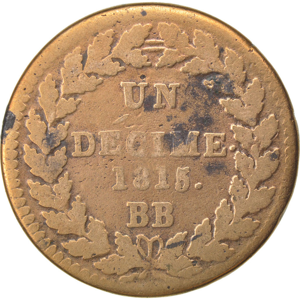 FRANCE, Louis XVIII, Decime, 1815, Strasbourg, KM #701, VF(20-25), Bronze,...