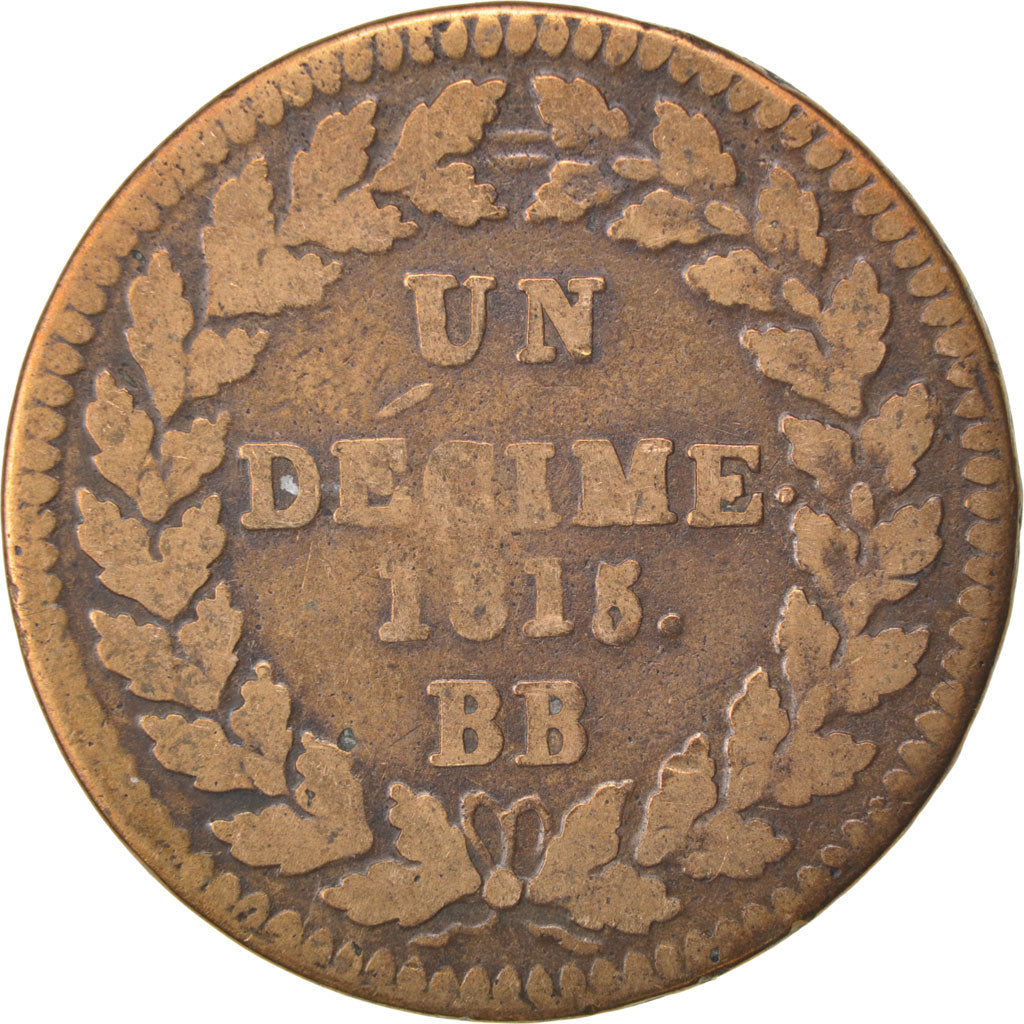 FRANCE, Louis XVIII, Decime, 1815, Strasbourg, KM #701, VF(20-25), Bronze,...