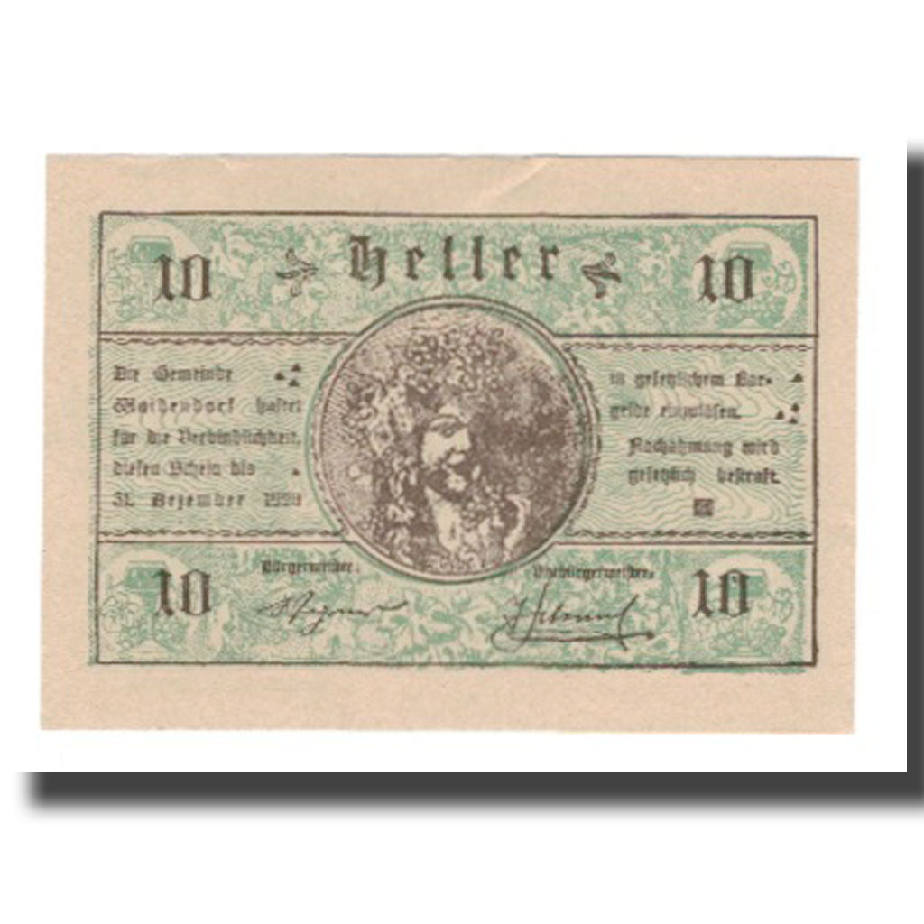 Banknote, Austria, Waidendorf N.Ö. Gemeinde, 10 Heller, portrait 1, 1920