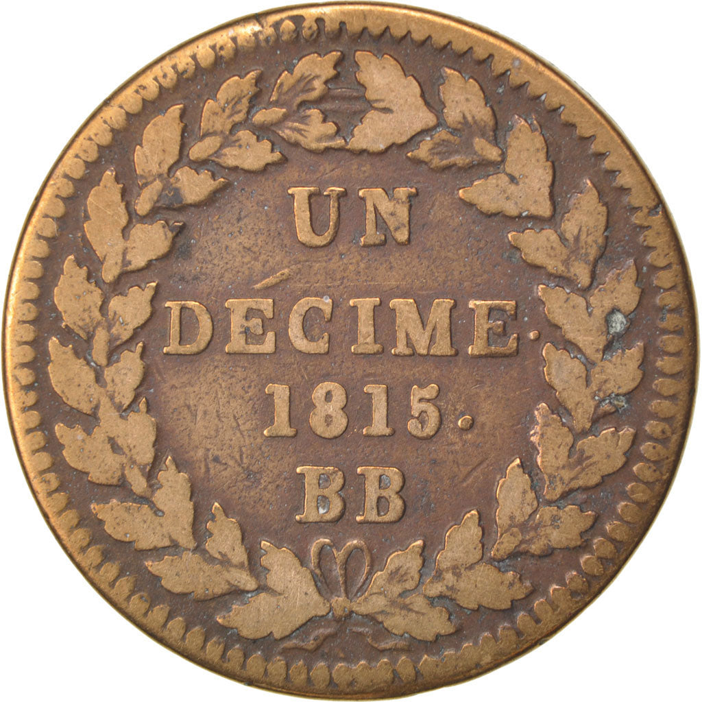 FRANCE, Louis XVIII, Decime, 1815, Strasbourg, KM #701, VF(20-25), Bronze,...