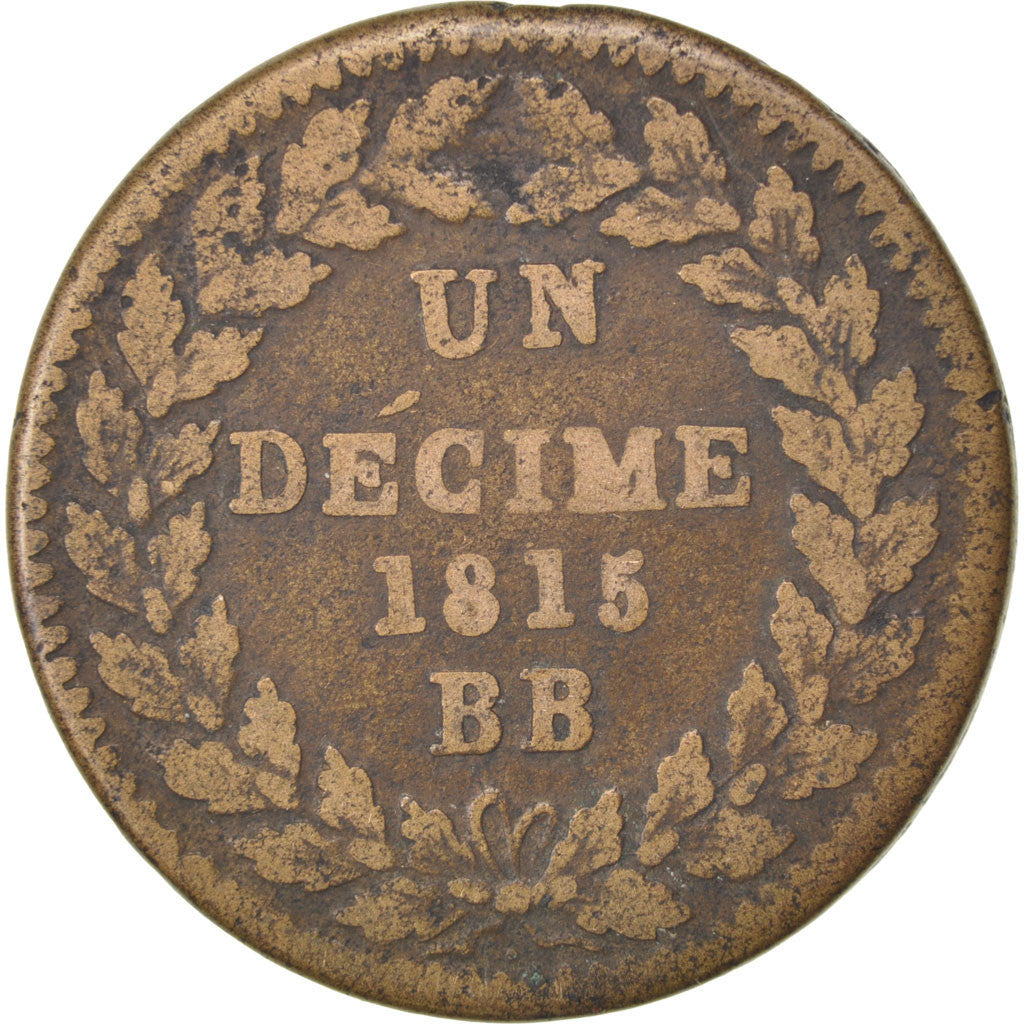 Coin, France, Louis XVIII, Decime, 1815, Strasbourg, VF(20-25), Bronze