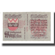 Banknote, Austria, Wörgl Tirol Marktgemeinde, 5 Heller, Blason 4, 1920
