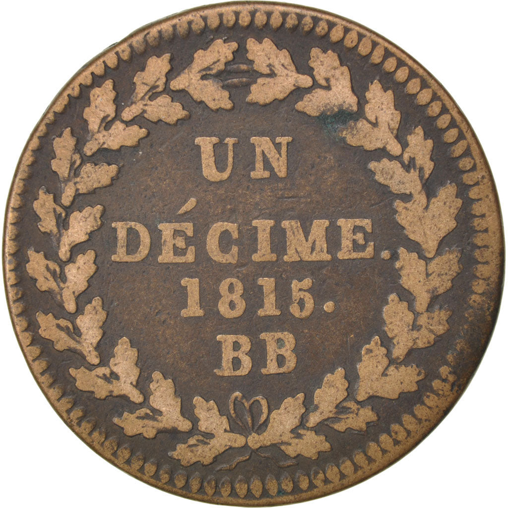 FRANCE, Napoléon I, Decime, 1815, Strasbourg, KM #700, VF(20-25), Bronze, Gadour