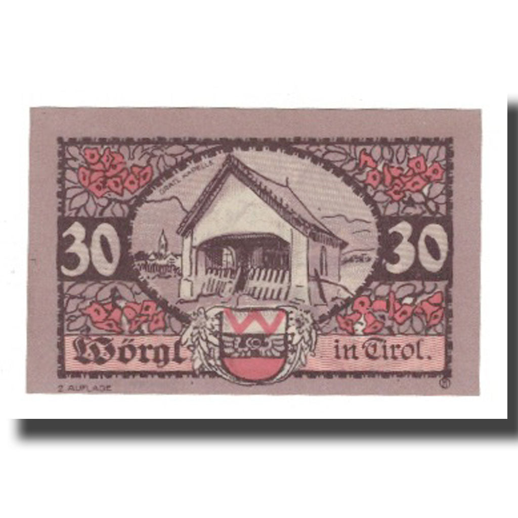 Banknot, Austria, Wörgl Tirol Marktgemeinde, 30 Heller, Chapelle 1, 1920