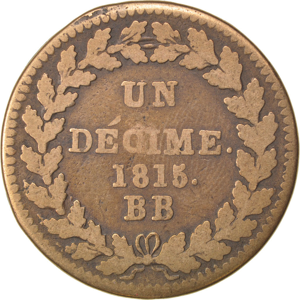 Francia, 1 Décime, 1815, Strasbourg, MB, Bronzo, Gadoury:195e