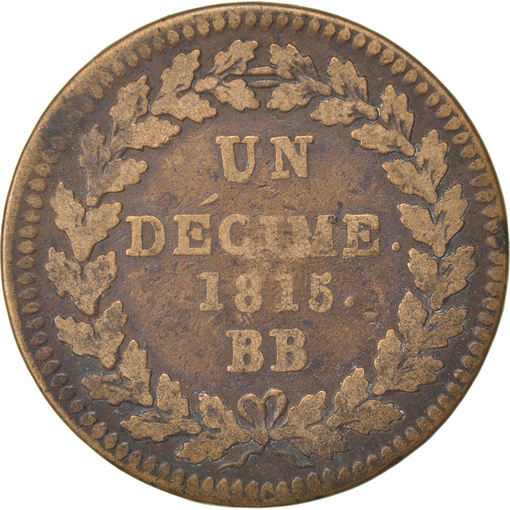 FRANCE, Napoléon I, Decime, 1815, Strasbourg, KM #700, VF(20-25), Bronze, Gadour