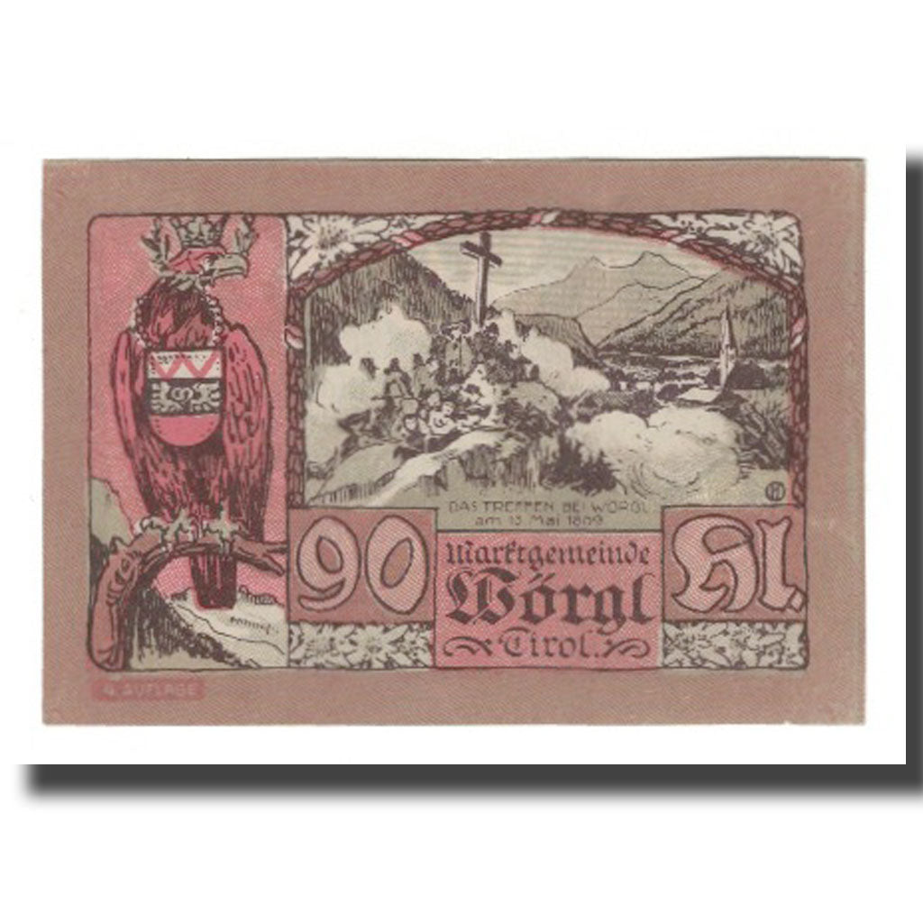 Banknote, Austria, Wörgl Tirol Marktgemeinde, 90 Heller, paysage 1, 1920