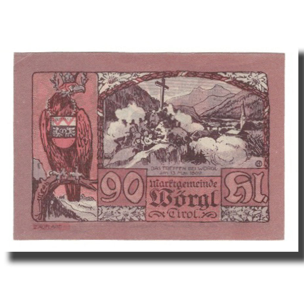 Banconote, Austria, Wörgl Tirol Marktgemeinde, 90 Heller, paysage 4, 1920