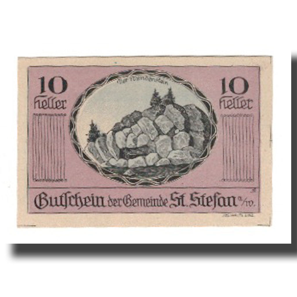 Banconote, Austria, St. Stefan am Walde O.Ö. Gemeinde, 10 Heller, Texte, 1921