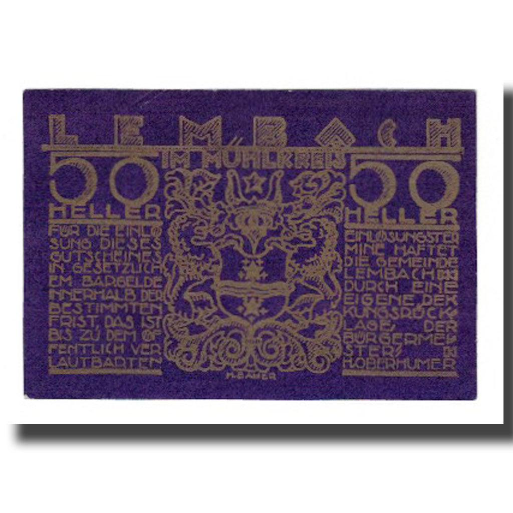 Banknote, Austria, Lembach O.Ö. Gemeinde, 50 Heller, paysage 1, AU(55-58)