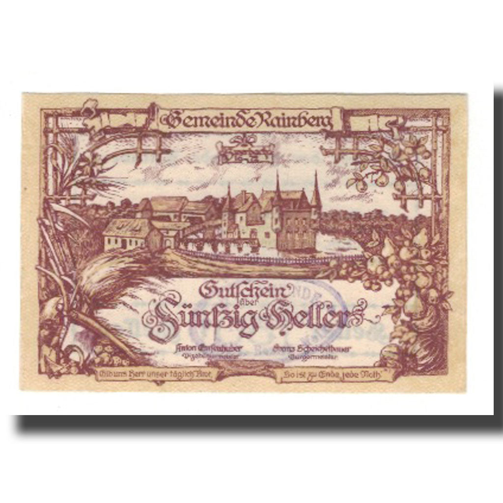 Banknote, Austria, Rainberg N.Ö. Gemeinde, 50 Heller, Texte, 1920, 1920-12-31
