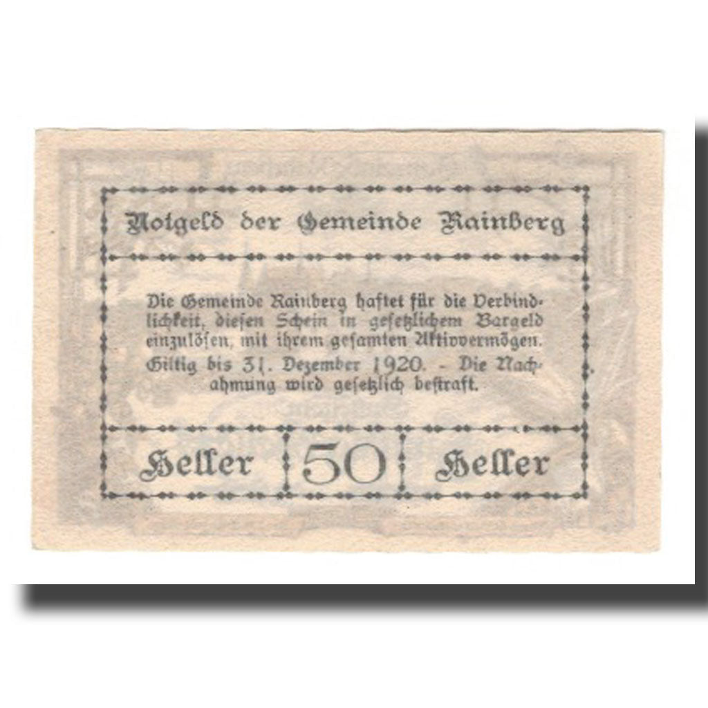 Banknote, Austria, Rainberg N.Ö. Gemeinde, 50 Heller, Texte, 1920, 1920-12-31