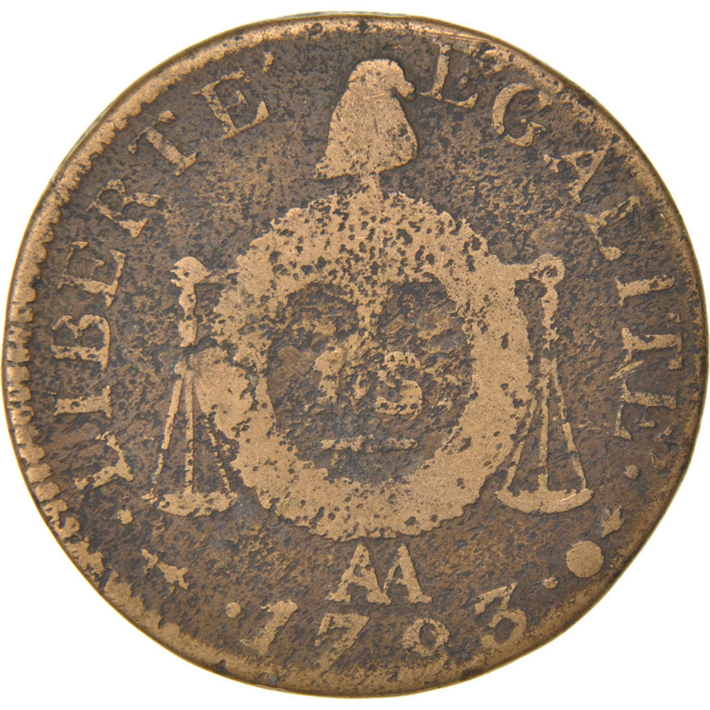 FRANCE, Sol aux balances françoise, Sol, 1793, Metz, KM #619.2, F(12-15), Bronze