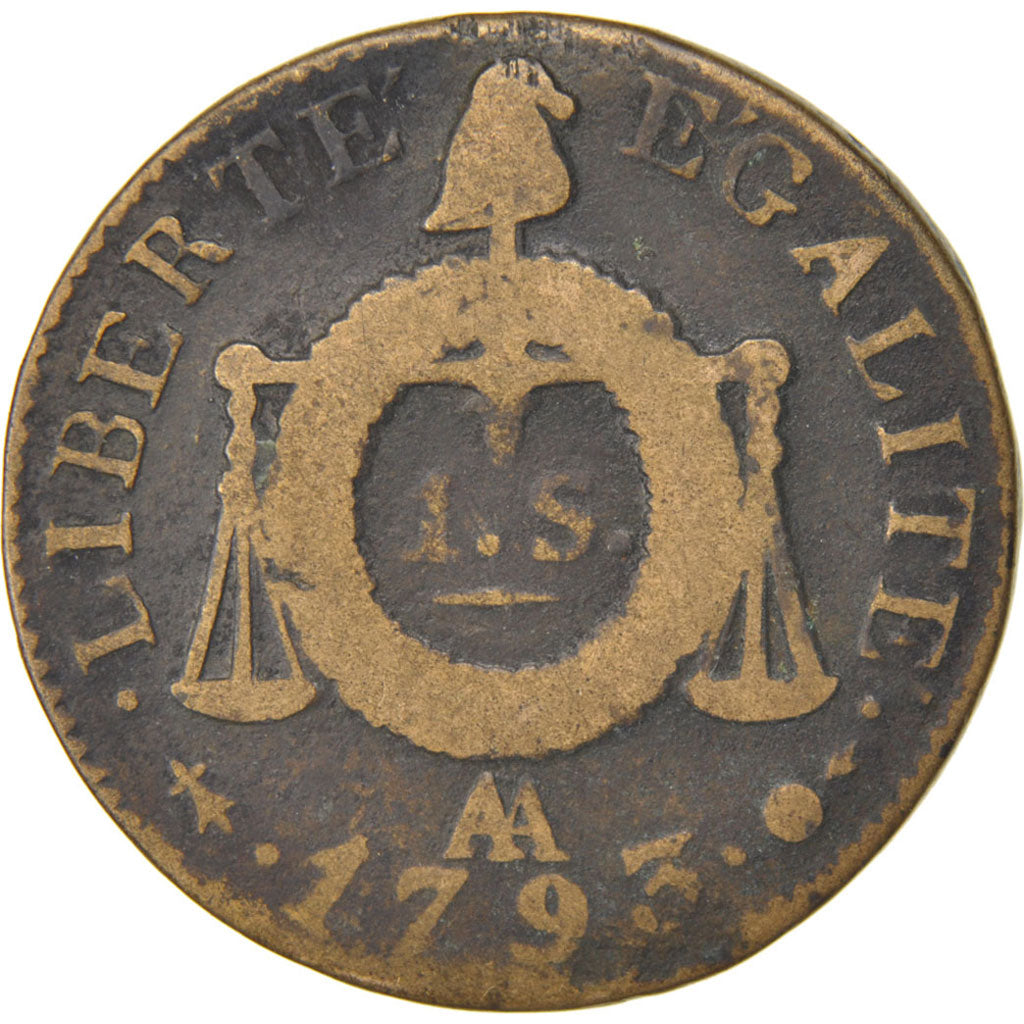 FRANCE, Sol aux balances françoise, Sol, 1793, Metz, KM #619.2, VF(20-25), B...