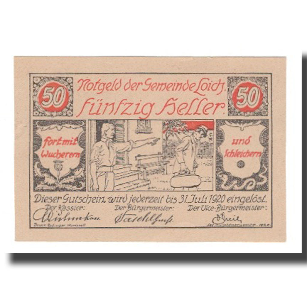 Banknot, Austria, Loich N.Ö. Gemeinde, 50 Heller, N.D, 1920, 1920-07-31