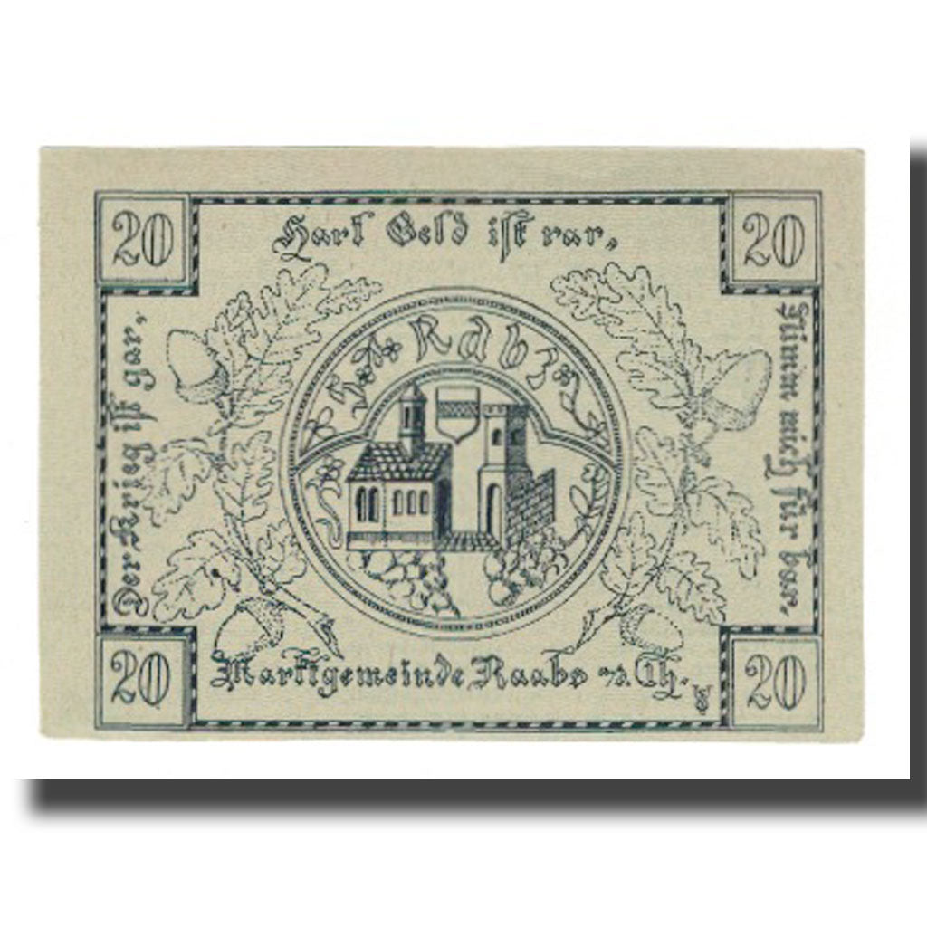 Billete, Austria, Raabs N.Ö. Marktgemeinde, 20 Heller, batiment 1, 1920