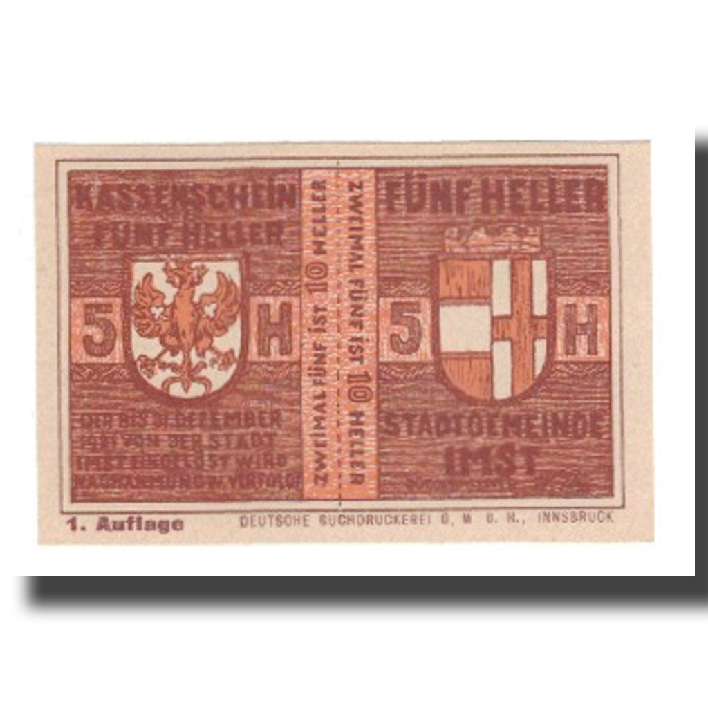 Banknote, Austria, Imst Tirol Stadtgemeinde, 10 Heller, valeur faciale, 1920