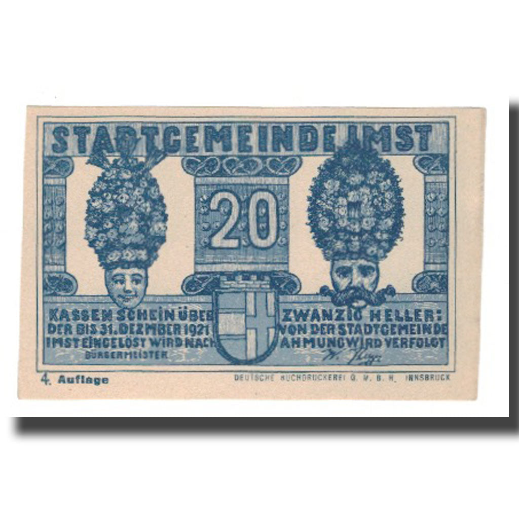 Banknote, Austria, Imst Tirol Stadtgemeinde, 20 Heller, valeur faciale 1, 1920