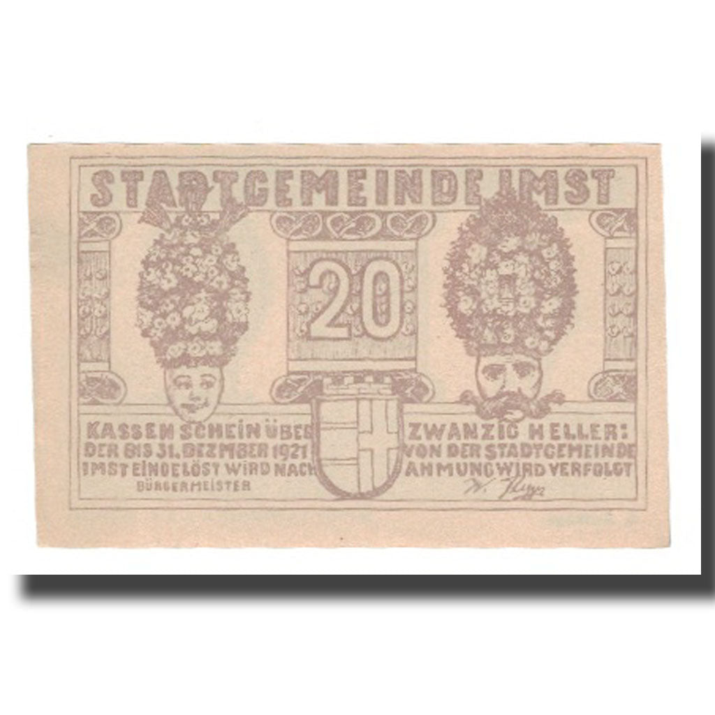 Banknote, Austria, Imst Tirol Stadtgemeinde, 20 Heller, valeur faciale 1, 1920