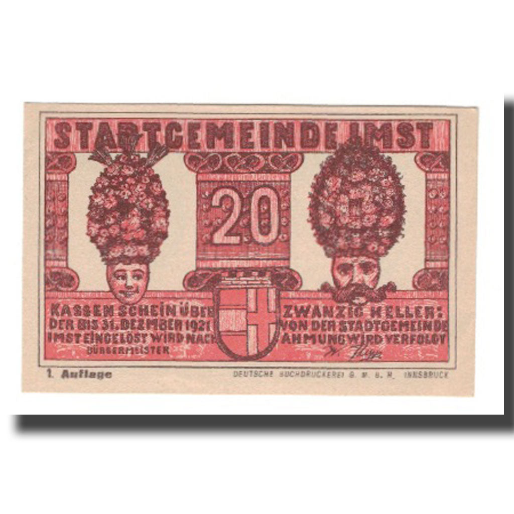 Banknote, Austria, Imst Tirol Stadtgemeinde, 20 Heller, valeur faciale 2, 1920