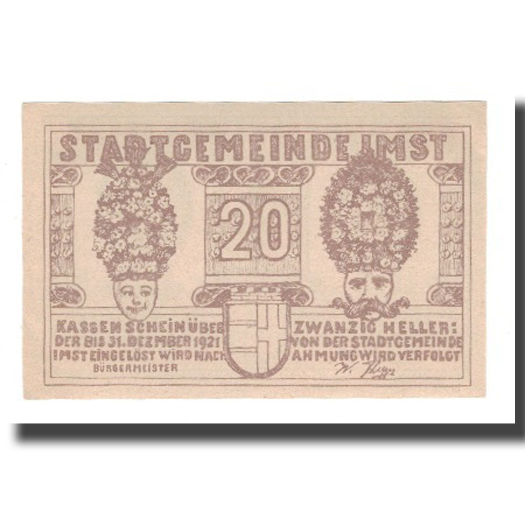 Banknote, Austria, Imst Tirol Stadtgemeinde, 20 Heller, valeur faciale 2, 1920