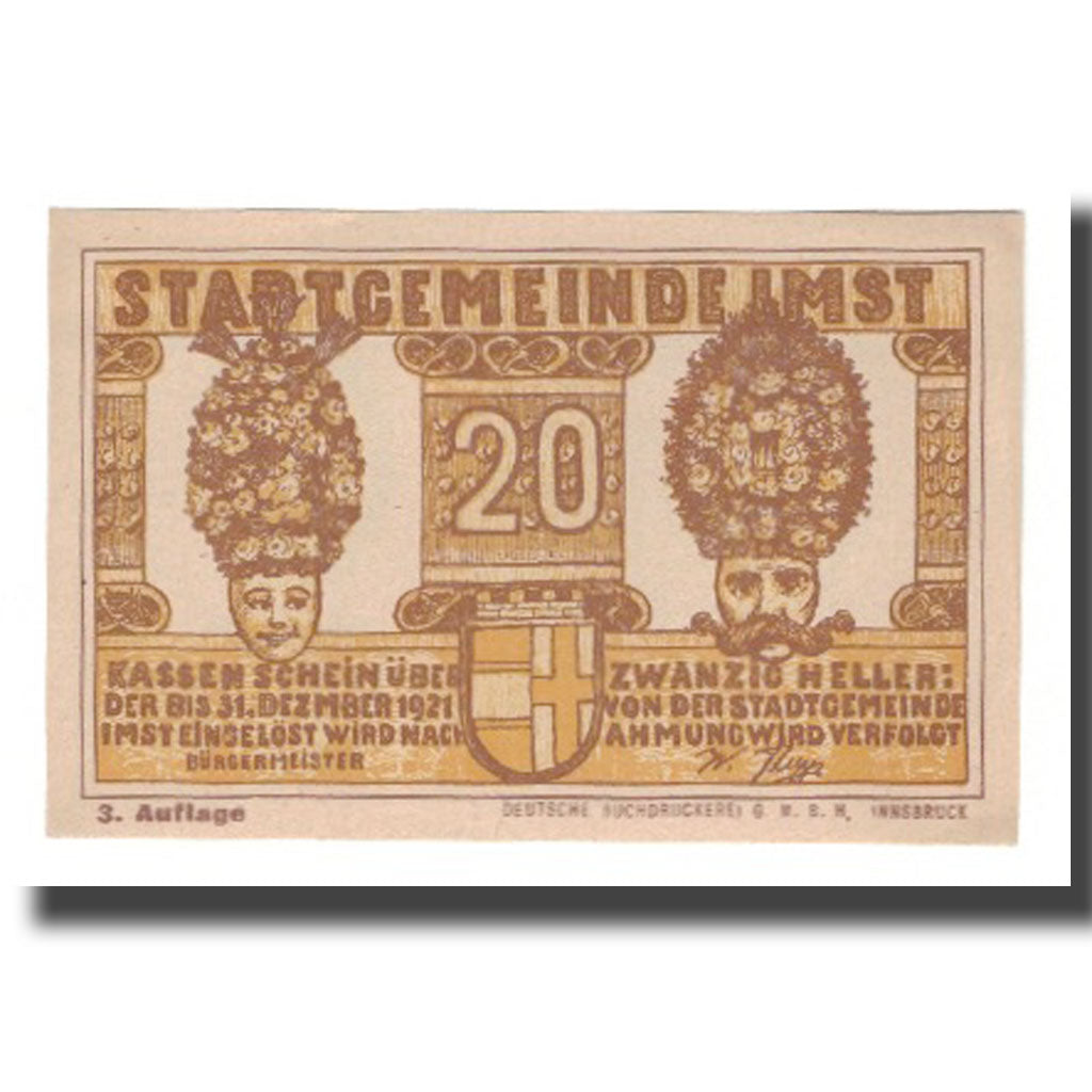 Banknote, Austria, Imst Tirol Stadtgemeinde, 20 Heller, Valeur faciale 3, 1920