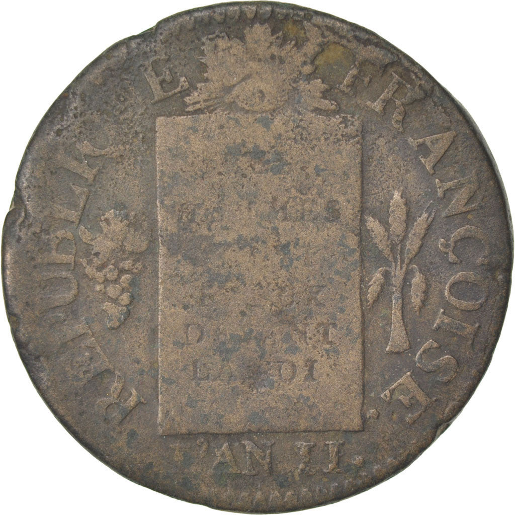 FRANCE, Sol aux balances françoise, Sol, 1793, Strasbourg, KM #619.4, VF(20-25),