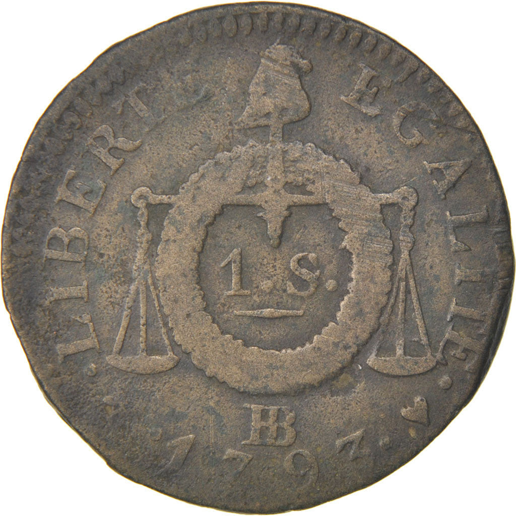 FRANCE, Sol aux balances françoise, Sol, 1793, Strasbourg, KM #619.4, VF(20-25),