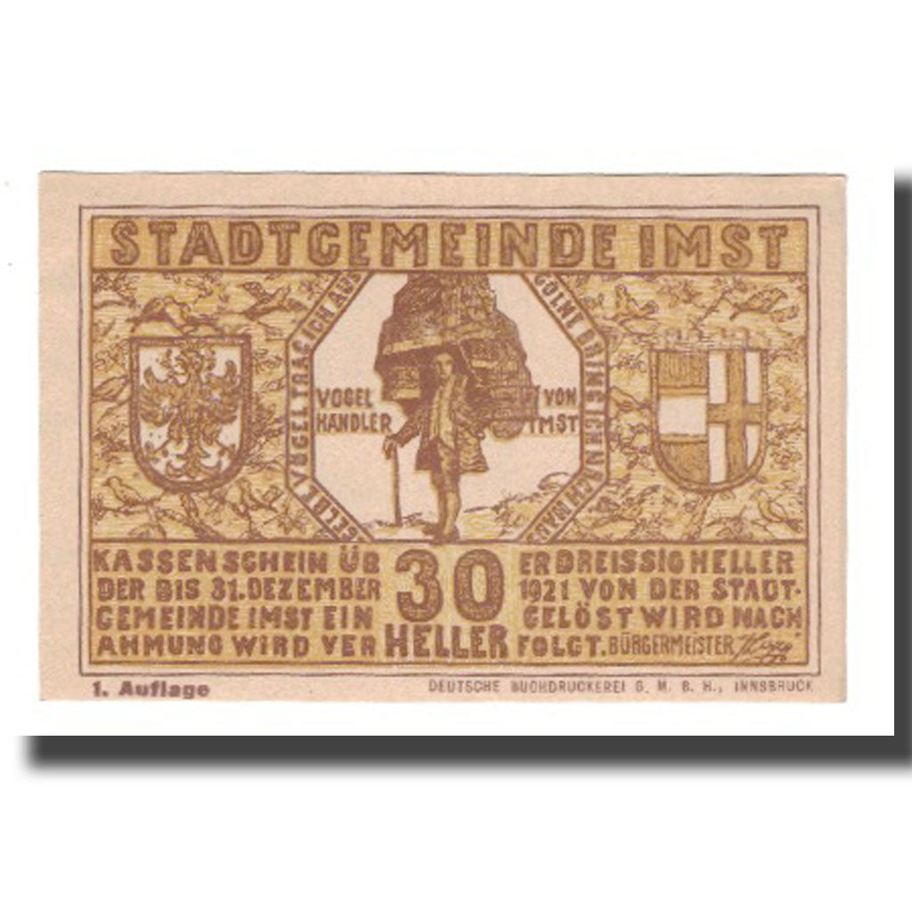 Banknote, Austria, Imst Tirol Stadtgemeinde, 30 Heller, valeur faciale 1, 1920