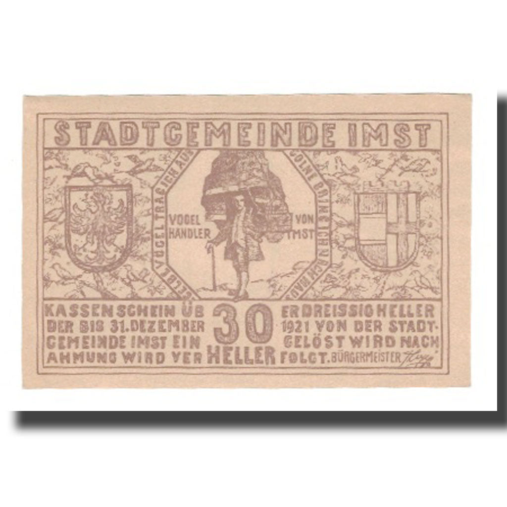 Banknote, Austria, Imst Tirol Stadtgemeinde, 30 Heller, valeur faciale 1, 1920