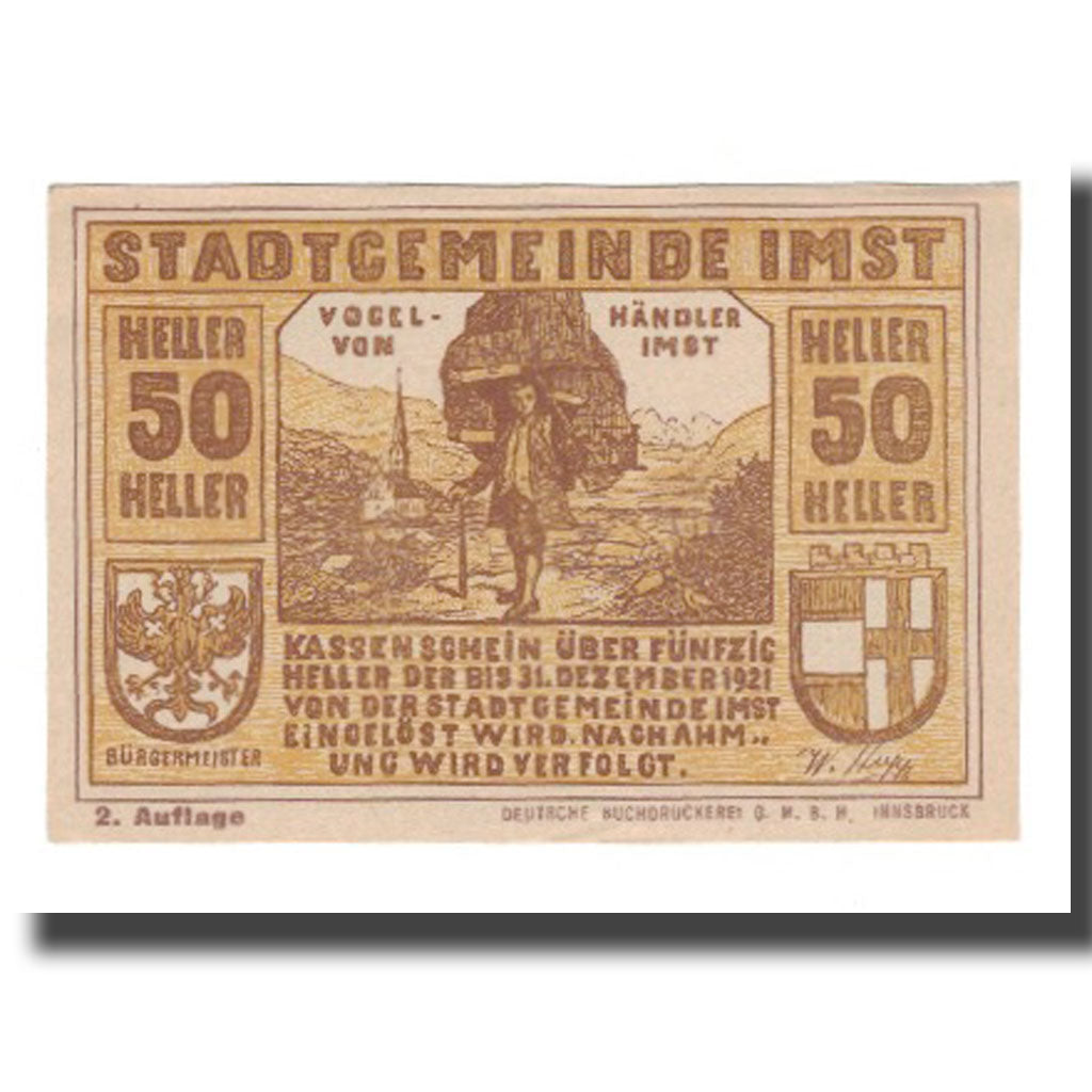 Geldschein, Österreich, Imst Tirol Stadtgemeinde, 50 Heller, valeur faciale