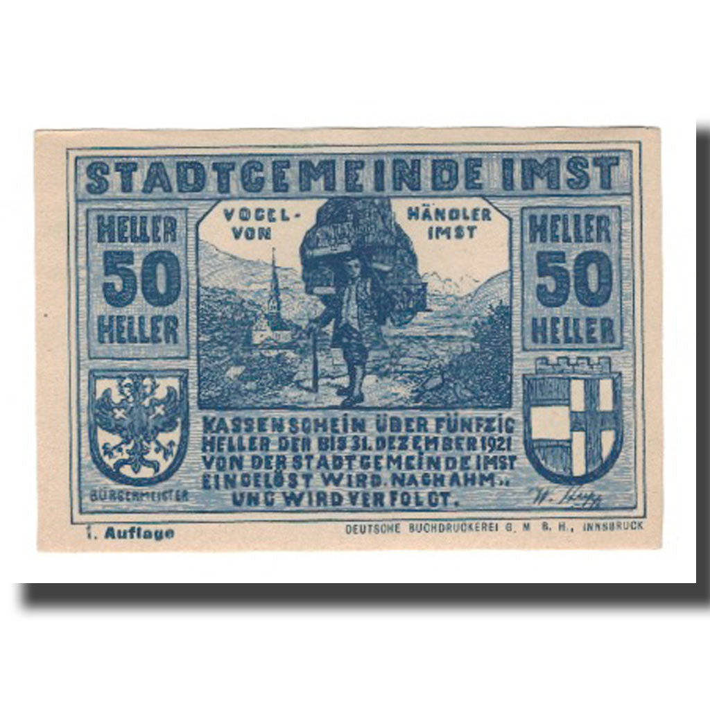 Geldschein, Österreich, Imst Tirol Stadtgemeinde, 50 Heller, valeur faciale 1