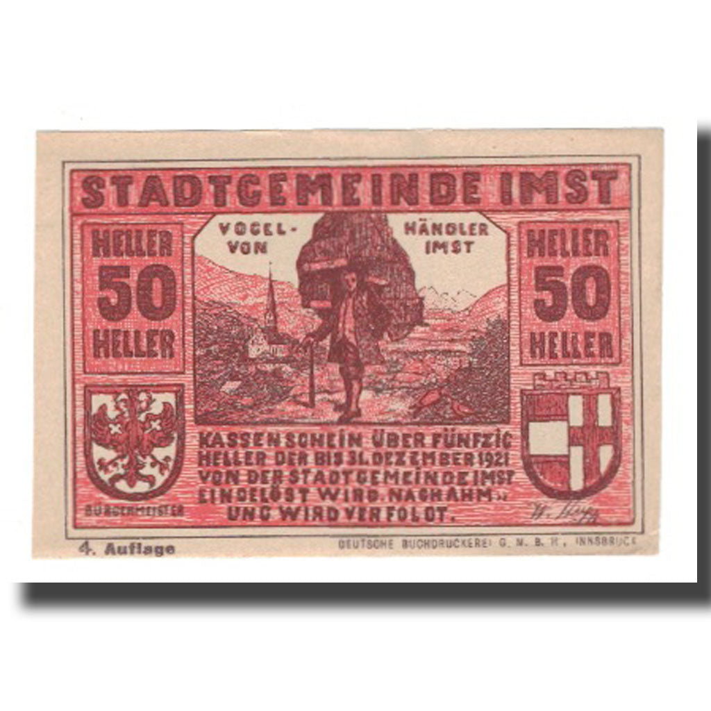 Banknote, Austria, Imst Tirol Stadtgemeinde, 50 Heller, valeur faciale 2, 1920
