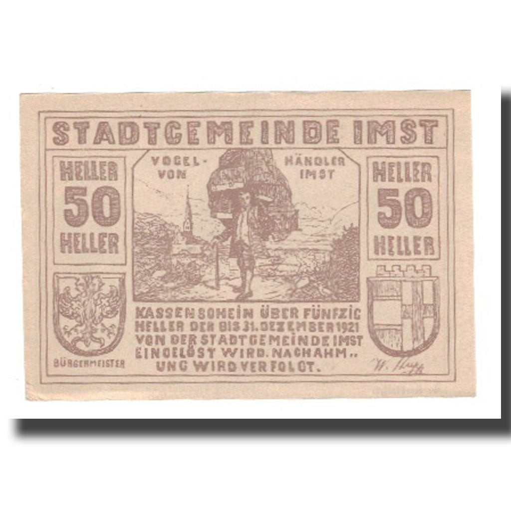 Banknote, Austria, Imst Tirol Stadtgemeinde, 50 Heller, valeur faciale 2, 1920