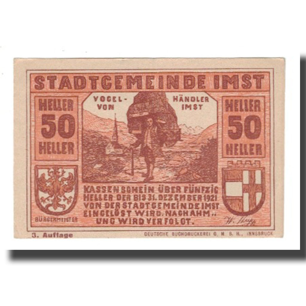 Geldschein, Österreich, Imst Tirol Stadtgemeinde, 50 Heller, Valeur faciale 3