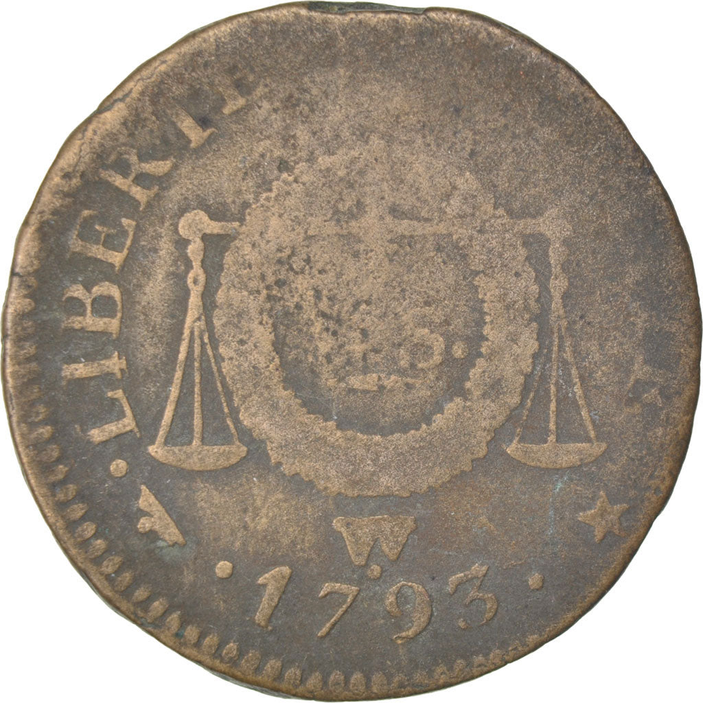 FRANCE, Sol aux balances françoise, Sol, 1793, Lille, KM #619.12, F(12-15), B...