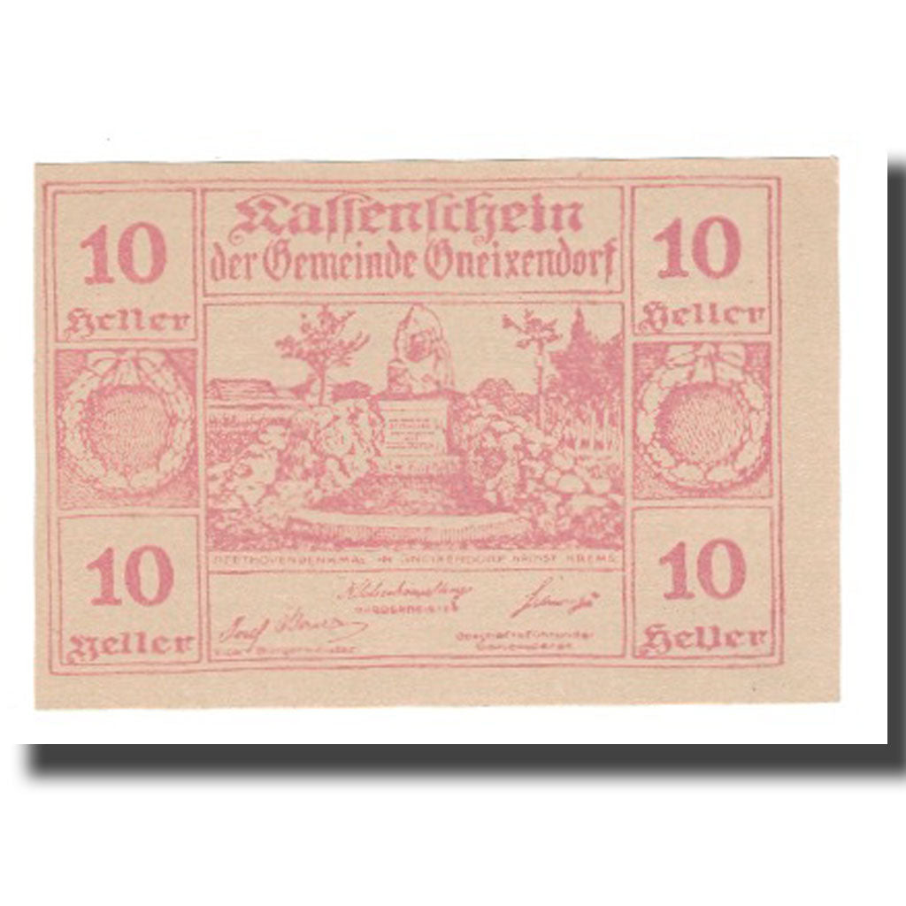 Billet, Autriche, Gneixendorf N.Ö. Gemeinde, 10 Heller, Texte, 1920