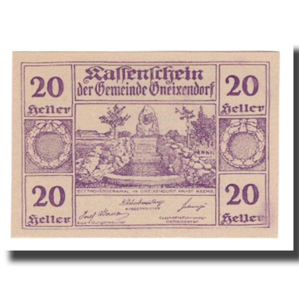 Banknote, Austria, Gneixendorf N.Ö. Gemeinde, 20 Heller, Texte 2, 1920