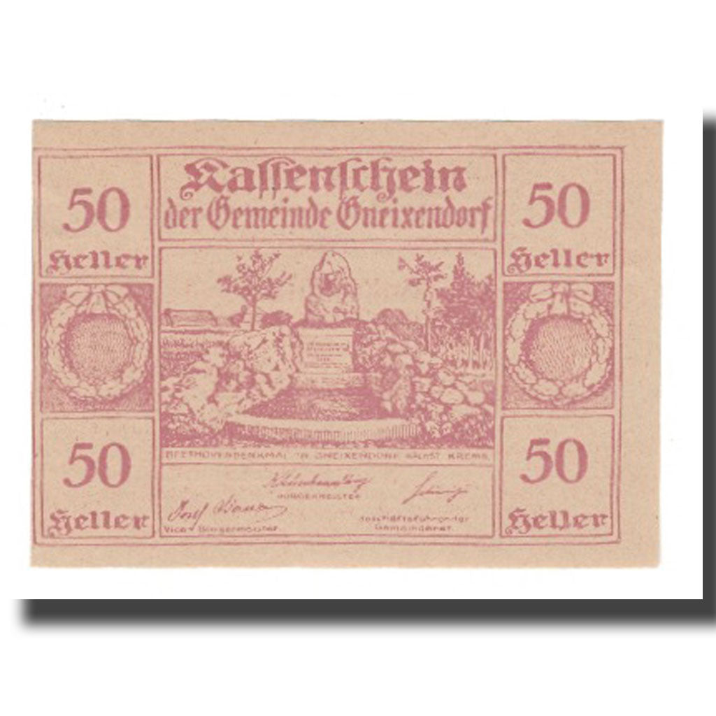 Banknote, Austria, Gneixendorf N.Ö. Gemeinde, 50 Heller, Texte, 1920