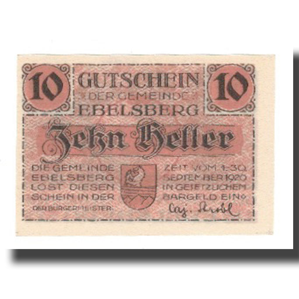 Banknote, Austria, Ebelsberg O.Ö. Gemeinde, 10 Heller, personnage, 1920