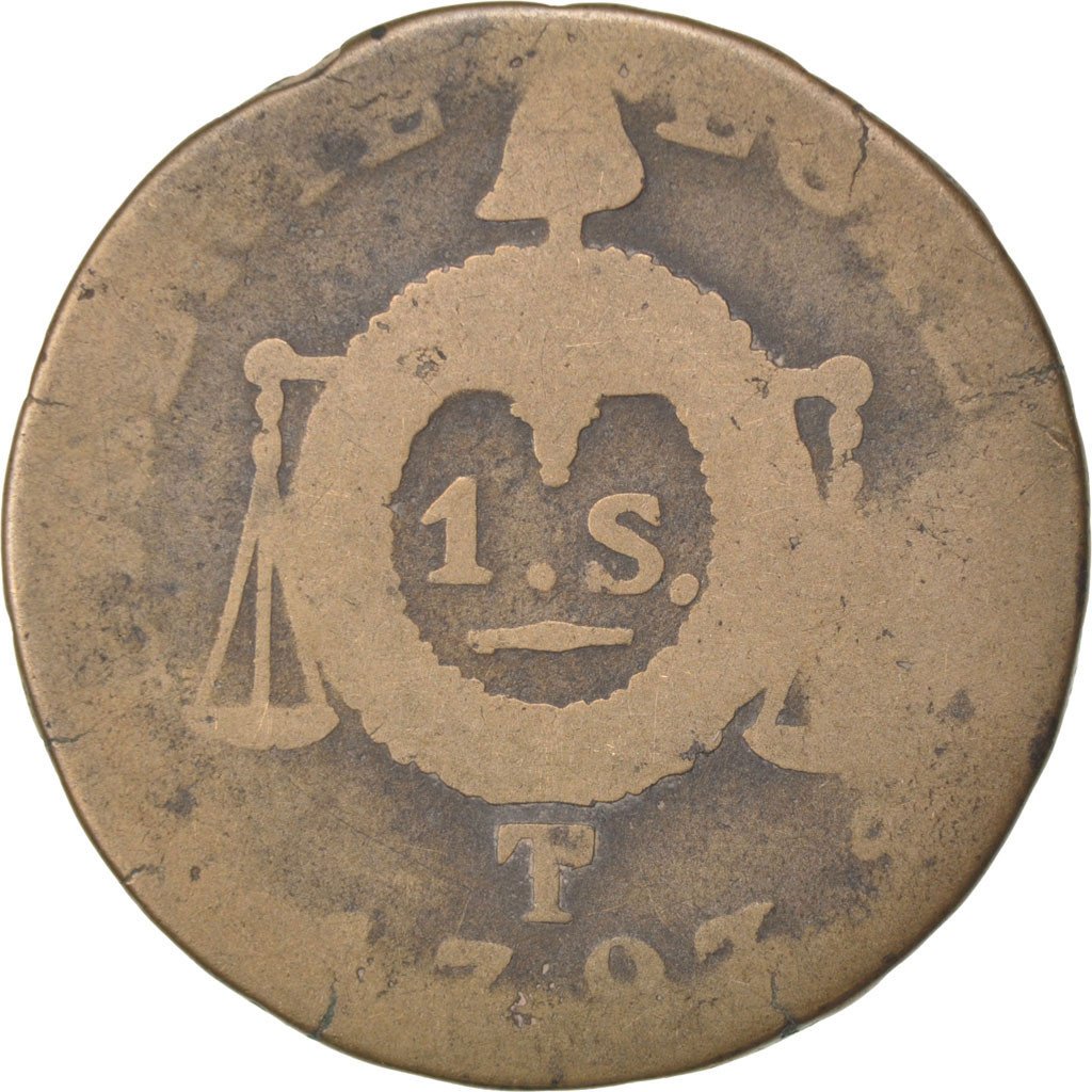 FRANCE, Sol aux balances françoise, Sol, 1793, Nantes, KM #619.11, VG(8-10), B..