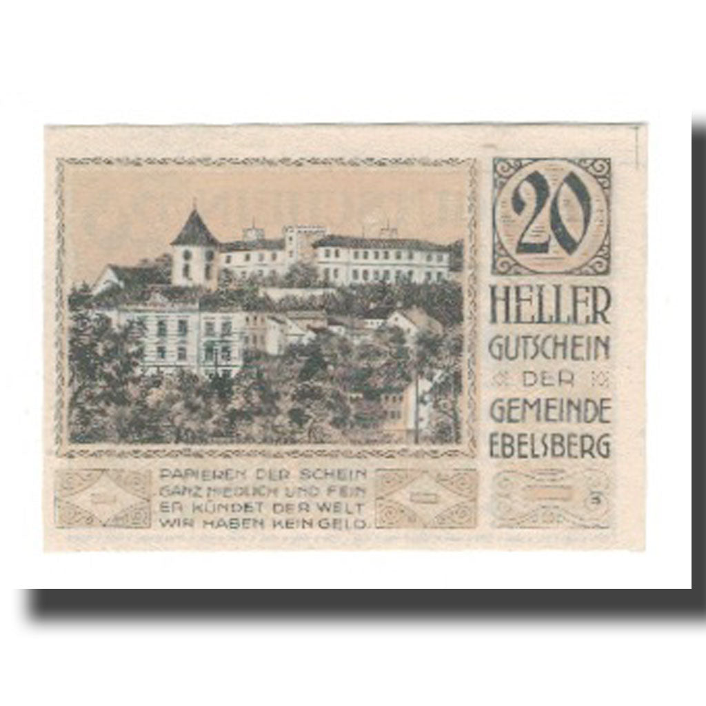 Banknote, Austria, Ebelsberg O.Ö. Gemeinde, 20 Heller, paysage, 1920